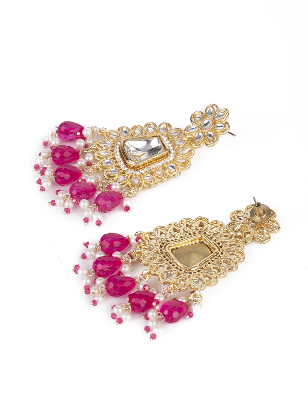 Gold Plated Pink Beaded Poki Jewellery Set with Maangtika